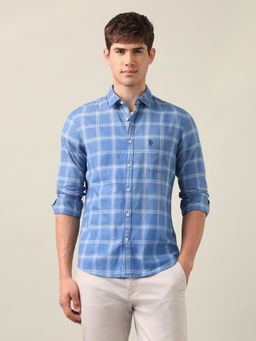 U.S. Polo Assn. Denim Co. - Men's Blue Tartan Checked Twill Shirt