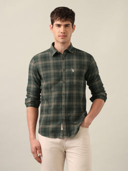 U.S. Polo Assn. Denim Co. - Men's Green Tartan Checked Twill Shirt