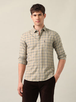 U.S. Polo Assn. Denim Co. - Men's Beige Grid Tattersall Checked Twill Shirt