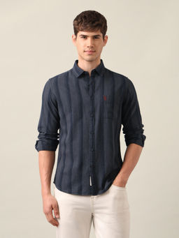 U.S. Polo Assn. Denim Co. - Men's Blue Vertical Striped Twill Shirt