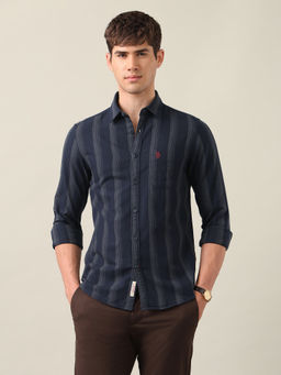 U.S. Polo Assn. Denim Co. - Men's Blue Vertical Striped Twill Shirt