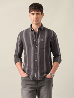 U.S. Polo Assn. Denim Co. - Men's Brown Vertical Striped Twill Shirt