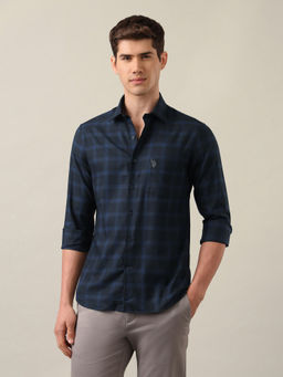U.S. POLO ASSN. - Men's Tailored Fit Grid Tattersall Checked Shirt