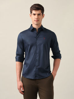 U.S. POLO ASSN. - Men's Navy Blue Cotton Tailored Fit Shirt