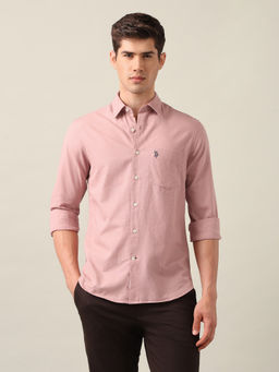 U.S. POLO ASSN. - Men's Pink Tailored Fit Solid Shirt