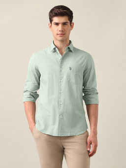 U.S. POLO ASSN. - Men's Green Tailored Fit Solid Shirt