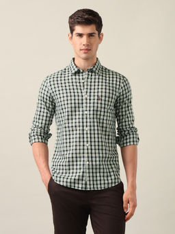 U.S. POLO ASSN. - Men's Green Grid Tattersall Checked Twill Shirt