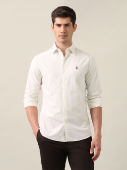 U.S. POLO ASSN. - Men's Off White Textured Seersucker Shirt