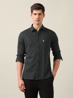 U.S. POLO ASSN. - Men's Black Vertical Striped Twill Shirt