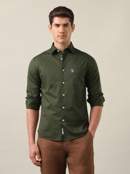 U.S. POLO ASSN. - Men's Olive Twill Tailored Fit Shirt
