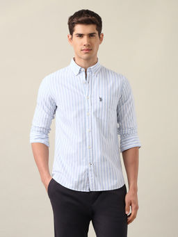 U.S. POLO ASSN. - Men's Blue Vertical Striped Oxford Shirt