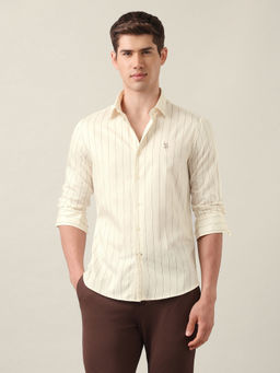 U.S. POLO ASSN. - Men's Beige Vertical Striped Cotton Shirt