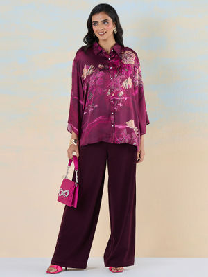 Women Liva Rayon Purple Floral Print Tunic main image 0