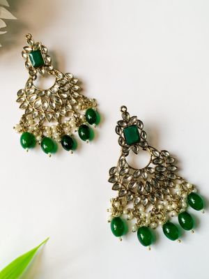 Gold Plated Traditional Kundan Pearl Handcrafted Dangle Chandbali Earrings Ethnic Jewellery For Women