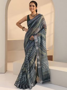 Libas - Grey Leheriya Printed Saree with Unstitched Blouse