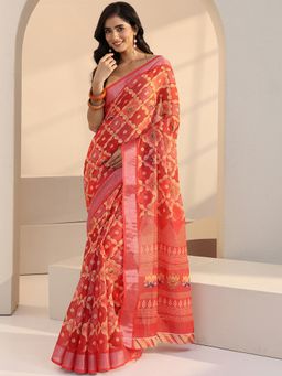 Libas - Pink Ethnic Motif Printed Saree with Unstitched Blouse