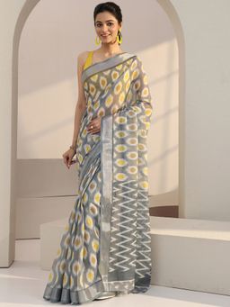 Libas - Grey Printed Saree with Unstitched Blouse