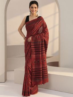 Libas - Maroon Ethnic Motif Printed Saree with Unstitched Blouse