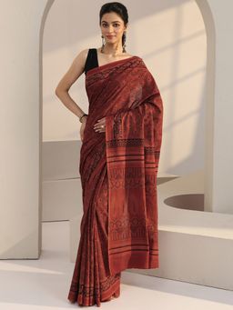 Libas - Maroon Ethnic Motif Printed Saree with Unstitched Blouse