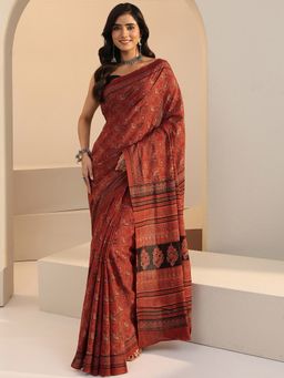 Libas - Maroon Floral Printed Saree with Unstitched Blouse
