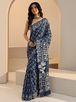 Libas - Blue Ethnic Motif Printed Saree with Unstitched Blouse