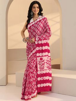 Libas - Pink Ethnic Motif Printed Saree with Unstitched Blouse