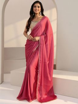 Libas - Peach Gota Pre Draped Saree with Unstitched Blouse