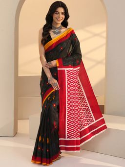 Libas - Black Tribal Printed Saree with Unstitched Blouse