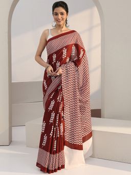 Libas - Brown Motif Printed Saree with Unstitched Blouse