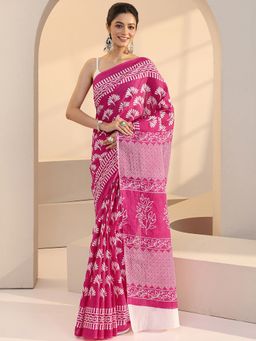 Libas - Pink Floral Printed Saree with Unstitched Blouse