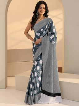 Libas - Grey Printed Saree with Unstitched Blouse