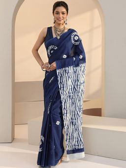 Libas - Blue Tie Dye Printed Saree with Unstitched Blouse