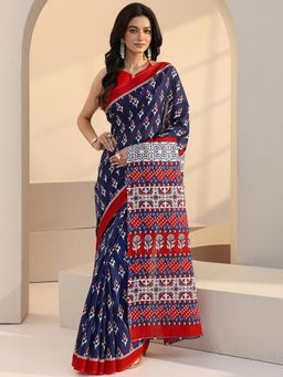 Libas - Blue Motif Printed Saree with Unstitched Blouse