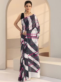 Libas - Grey Printed Saree with Unstitched Blouse