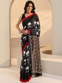 Libas - Black Animal Motif Printed Saree with Unstitched Blouse