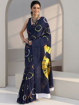 Libas - Blue Tie And Dye Printed Saree with Unstitched Blouse