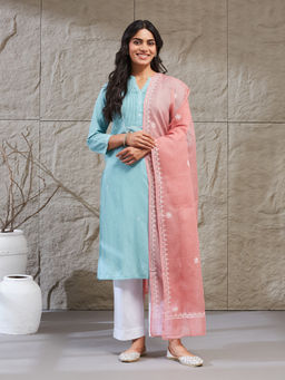 Fabindia - Pink Cotton Silk Blend Chikankari Dupatta