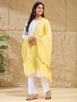Fabindia - Yellow Cotton Silk Chikankari Dupatta