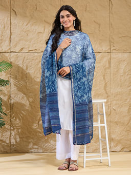 Fabindia - Indigo Cotton Silk Blend Hand Block Print Dupatta