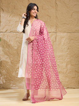 Fabindia - Purple Cotton Silk Hand Block Print Dupatta