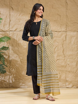 Fabindia - Mustard Cotton Silk Bagru Dupatta
