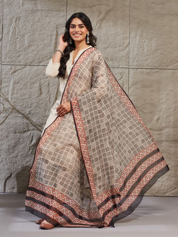 Fabindia - Beige Cotton Silk Bagru Dupatta