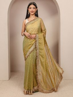 Libas - Green Embellished Design Saree with Unstitched Blouse
