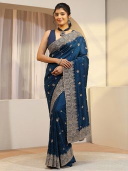 Libas - Blue Ethnic Motif Embroidered Saree with Unstitched Blouse