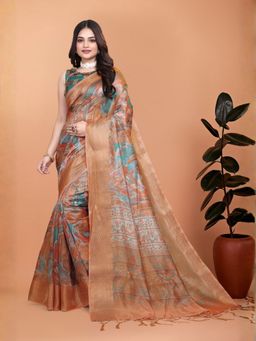 Odette - Multi-Color Cotton Blend Printed Saree with Unstitched Blouse