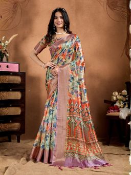 Odette - Multi-Color Cotton Blend Printed Saree with Unstitched Blouse