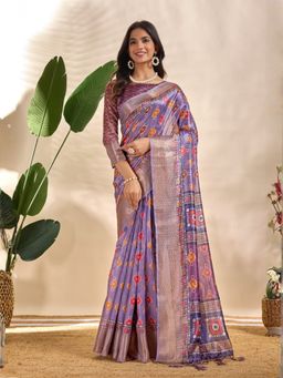 Odette - Lavender Purple Cotton Blend Printed Saree with Unstitched Blouse