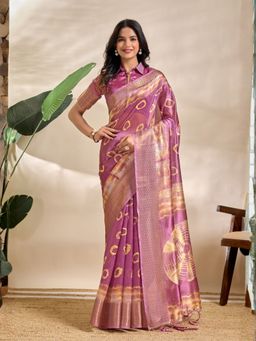 Odette - Magenta Cotton Blend Printed Saree with Unstitched Blouse