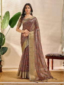Odette - Black Cotton Blend Printed Saree with Unstitched Blouse