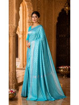 AMRUTKALA SAREES - Blue Kanjivaram Woven Saree with Unstitched Blouse